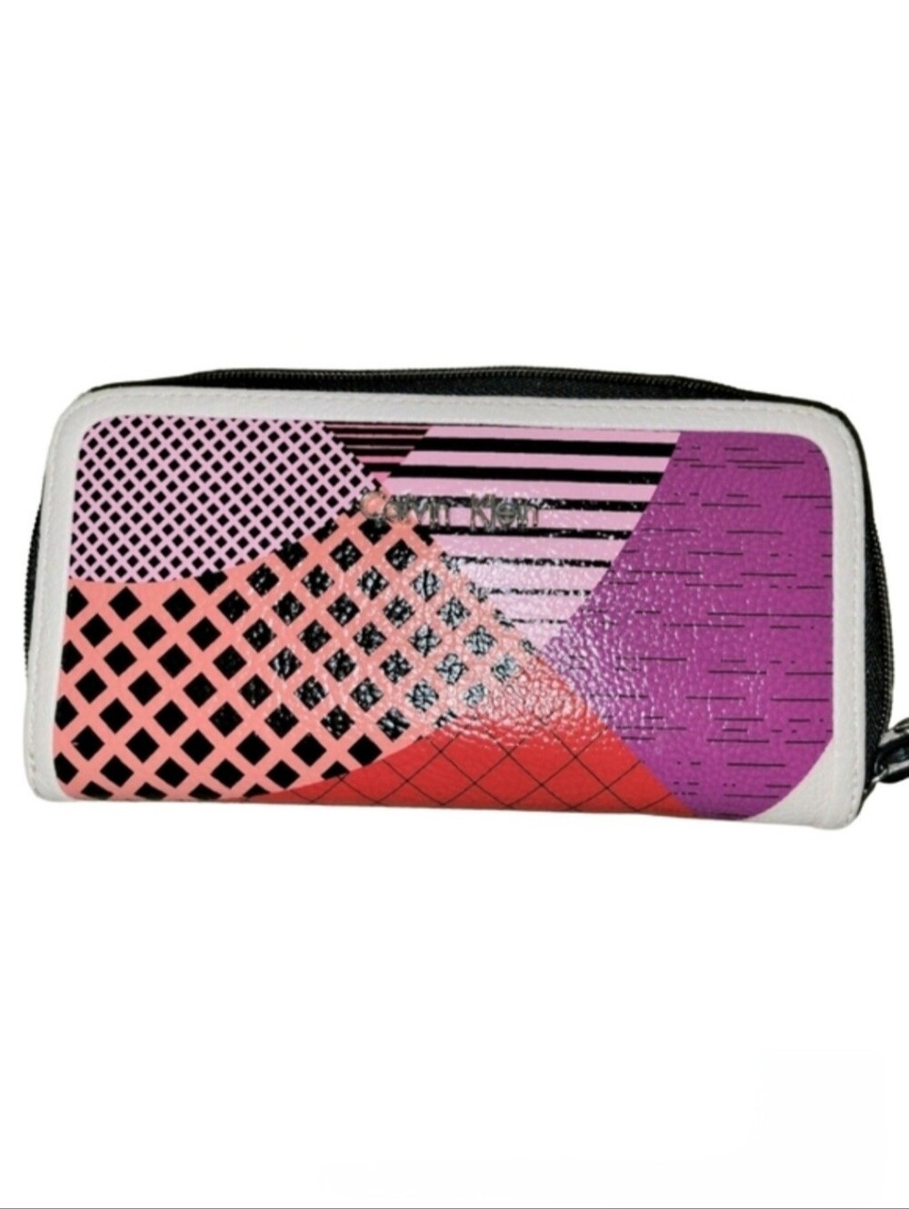 Calvin Klein Zip Around Continental Long Wallet Geometric Patchwork Pink Purple